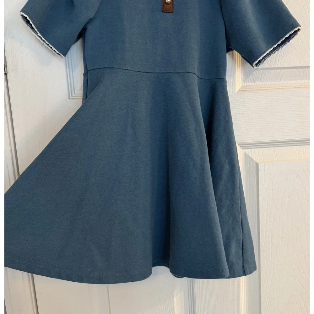 Janie and Jack Button Ruffle Collar‎ Ponte Dress 6 Teal Dressy Stretch Party